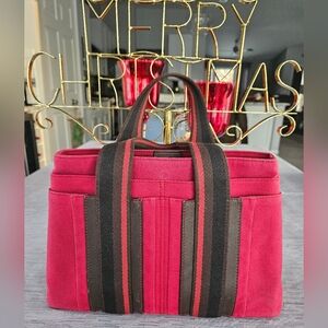 Hermes Vibrant Red Tote with Black Stripes